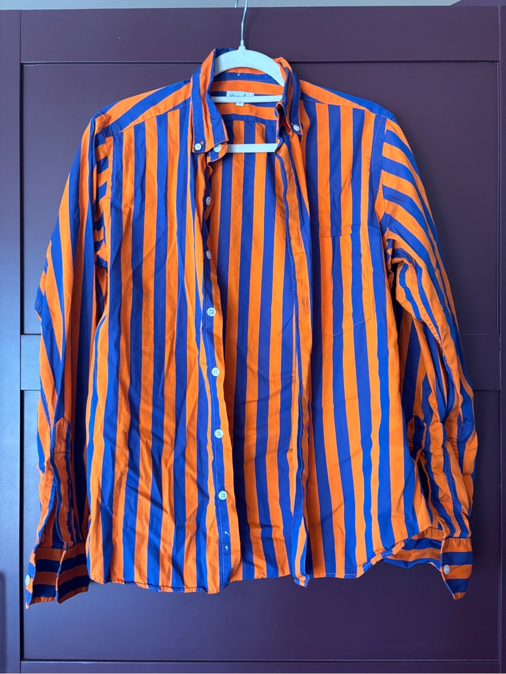 Steven Alan Orange and Blue Vertical Stripe Button-Down Shirt
